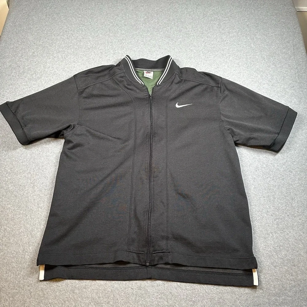 Nike Y2K Zip Jacket Short Sleeve Black Mesh Lined Swoosh Mens M Vintage